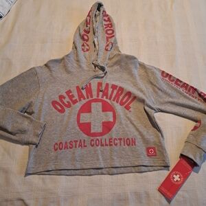 Ocean Patrol women's size Medium cropped gray hoodie, New